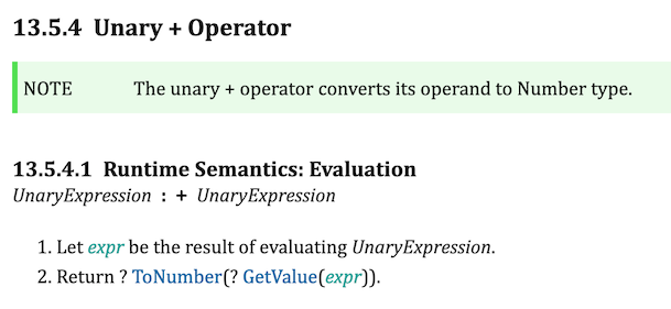 ECMAScript Spec chapter on unary + operator